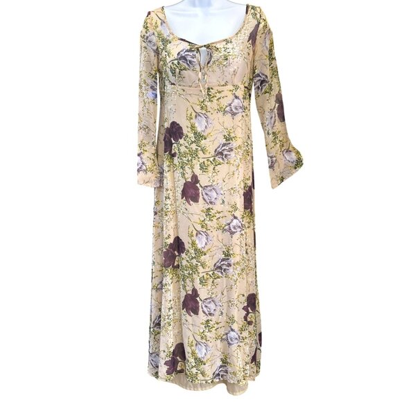 Vintage Diapositive Woodland Fairycore Romantic Floral Maxi Dress Y2K Ethereal - Picture 1 of 8